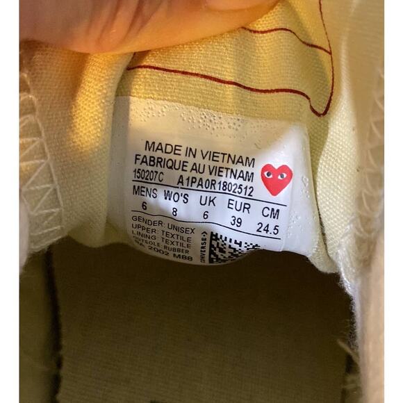 Converse All Star COMME DES GARÇONS PLAY Hidden Heart Low Top Sneaker Sz 8 NWOT - Picture 9 of 13